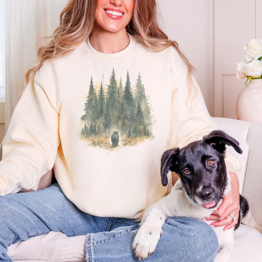 Bear Walking Into the Pines Wildlife Sweatshirt